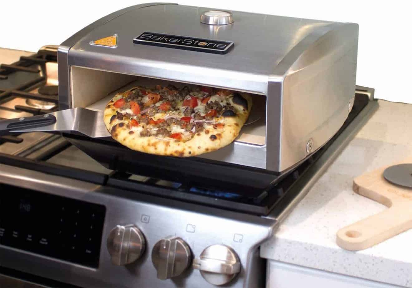 portable pizza oven on top of gas stove 