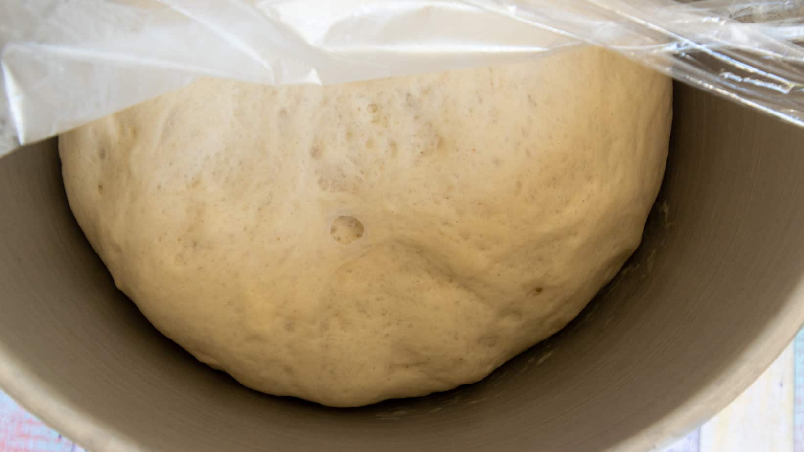 Dough fermenting in bowl