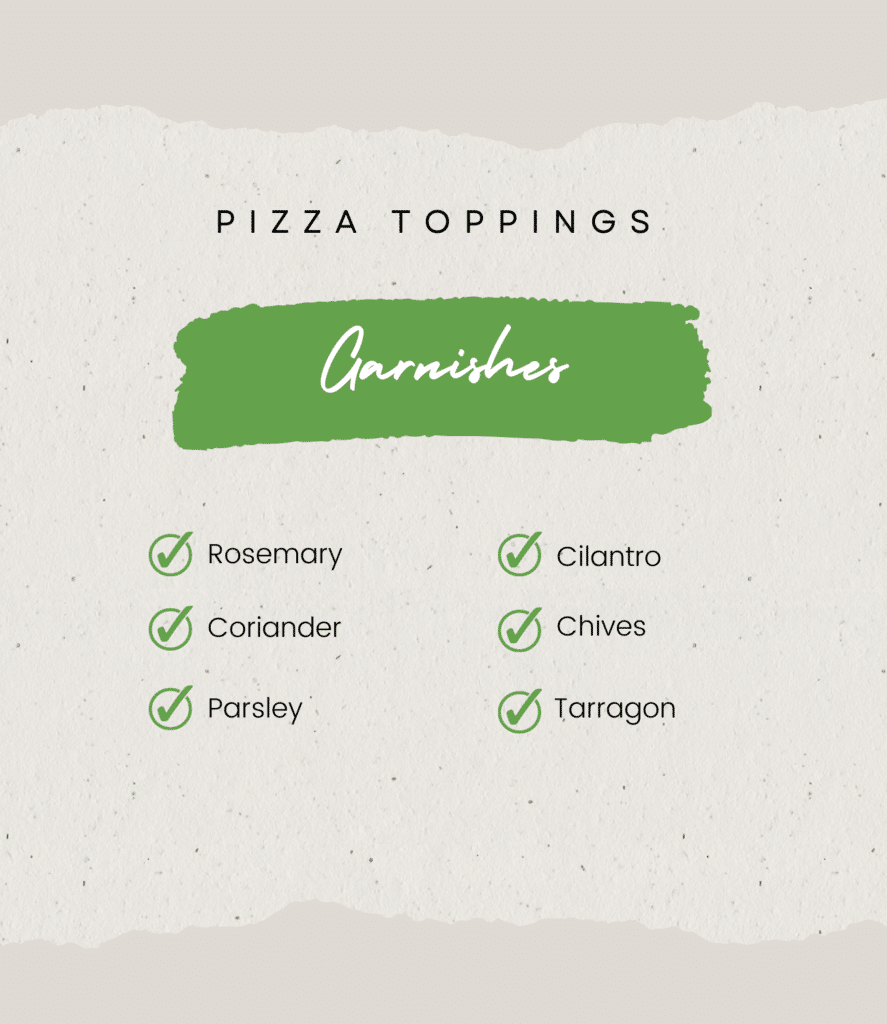 list of garnishes for pizza