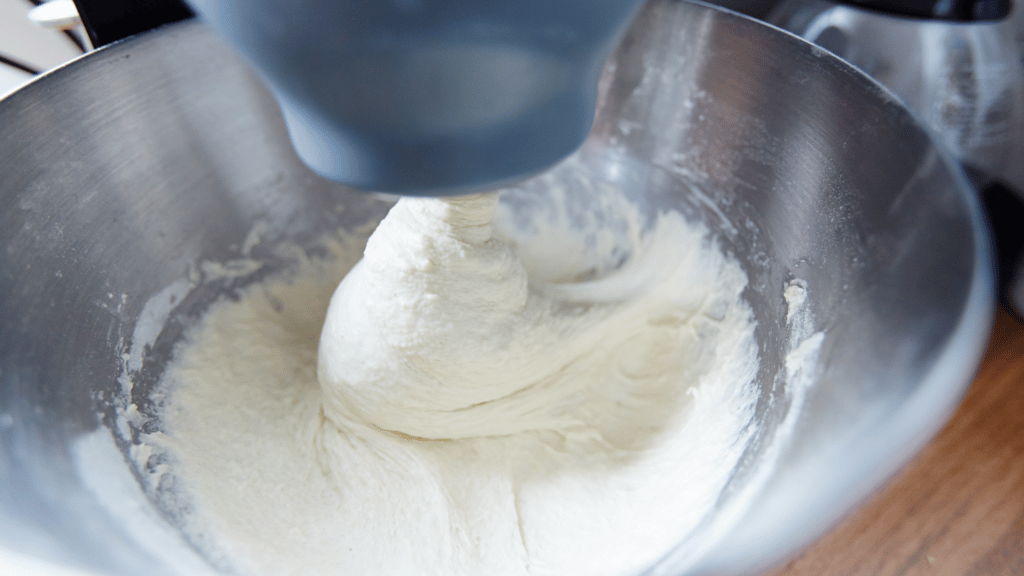 Mixing pizza dough with stand mixer