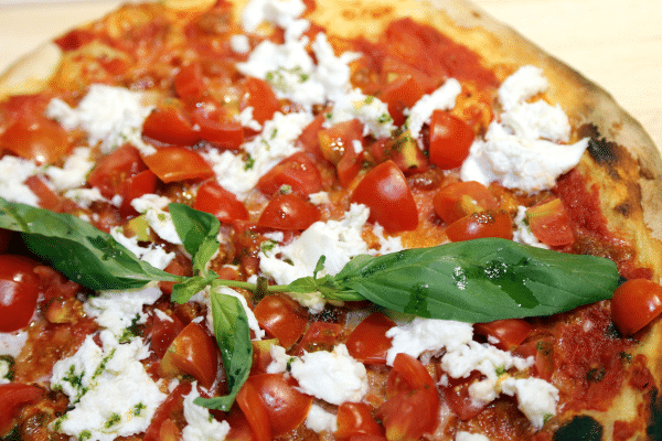 Neapolitan pizza with fresh mozzarella and San Marzano tomatoes