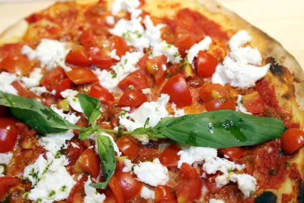 Neapolitan pizza with fresh mozzarella and San Marzano tomatoes